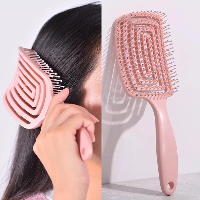 Elastic Massage Hair Brush – Hollow Vented Detangling Comb for Fast Blow Drying